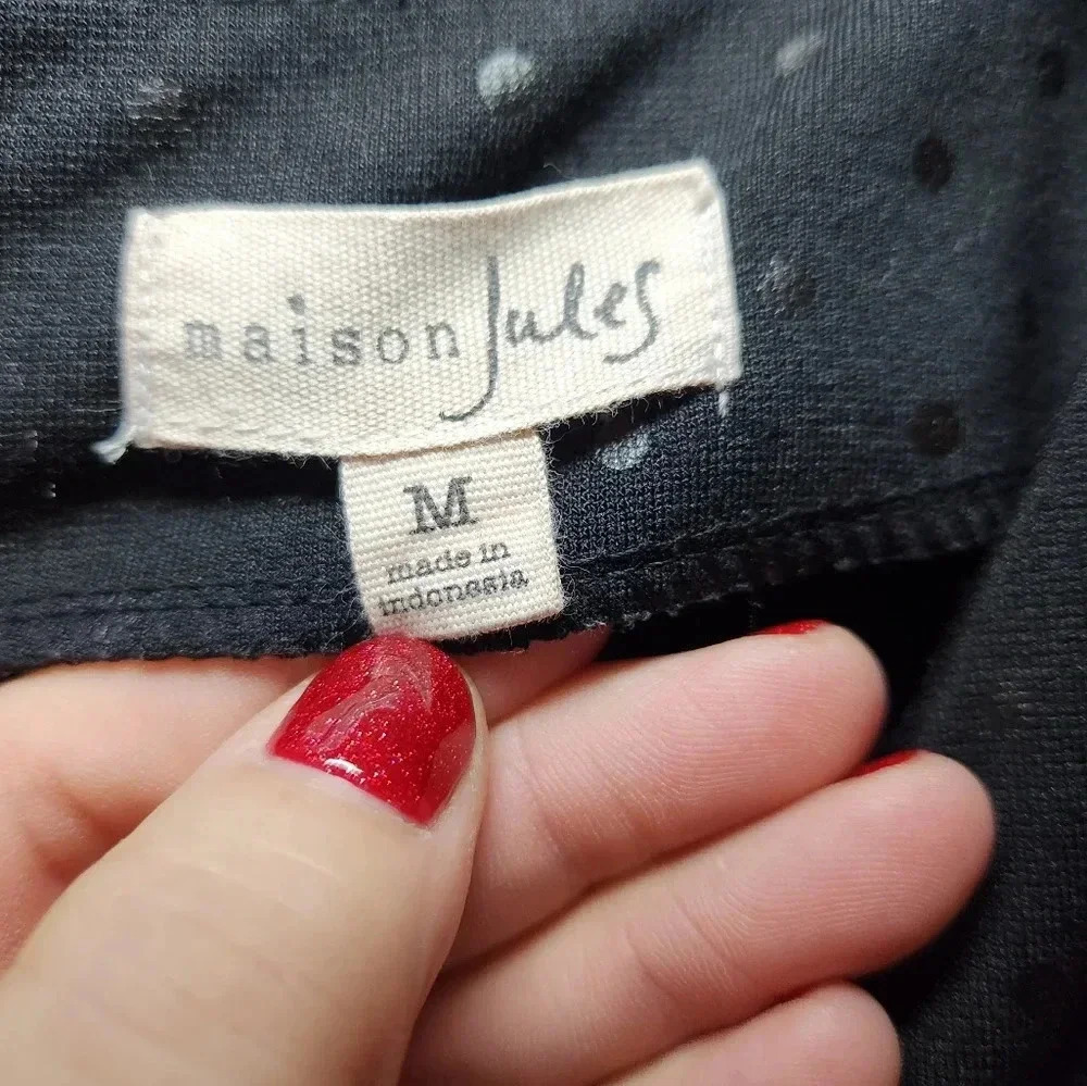 MAISON JULES Wrap Front Sleeveless Reflective Polkadot Dress in Black WOMEN'S M - Picture 3 of 8